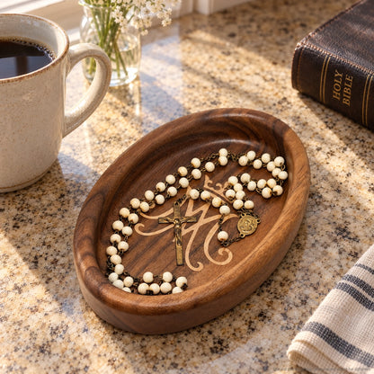Rosary Tray - Auspice Maria (Walnut with Maple Inlay)