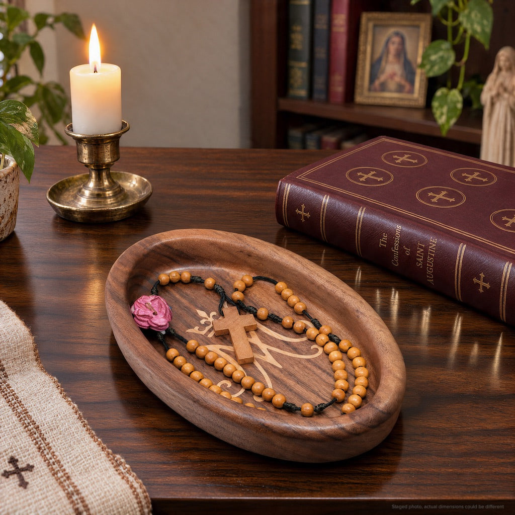 Rosary Tray - Auspice Maria (Walnut with Maple Inlay)