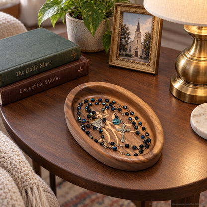 Rosary Tray - Auspice Maria (Walnut with Maple Inlay)