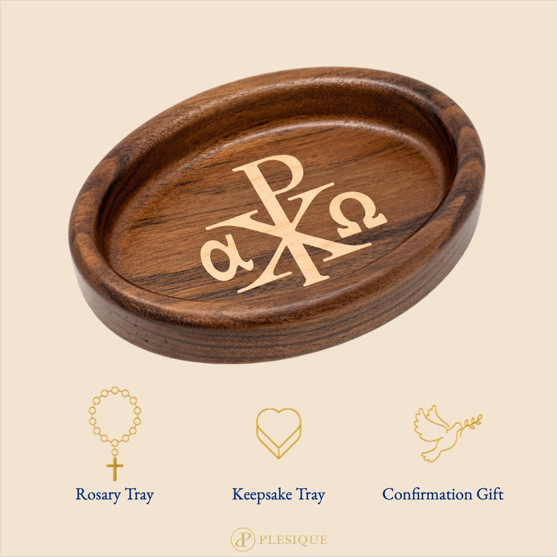 Rosary Tray - Chi-Rho (Walnut with Maple Inlay)