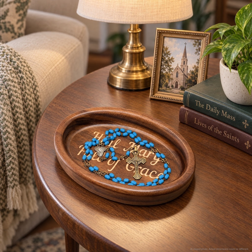 Rosary Tray - Hail Mary (Walnut with Maple Inlay)