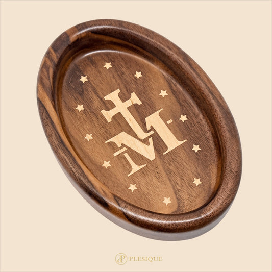 Rosary Tray - Marian Cross (Walnut with Maple Inlay)