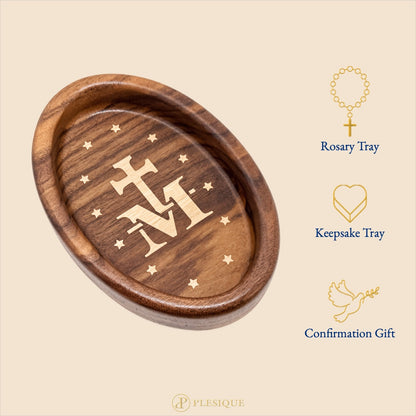 Rosary Tray - Marian Cross (Walnut with Maple Inlay)
