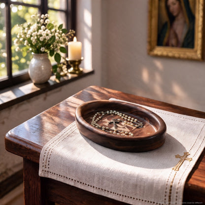 Rosary Tray - Marian Cross (Walnut with Maple Inlay)