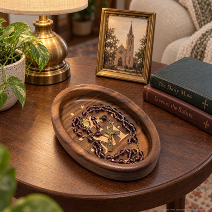 Rosary Tray - Marian Cross (Walnut with Maple Inlay)